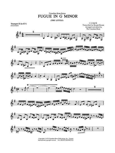 Little Fugue In G Minor Arranged For Trumpet Quartet